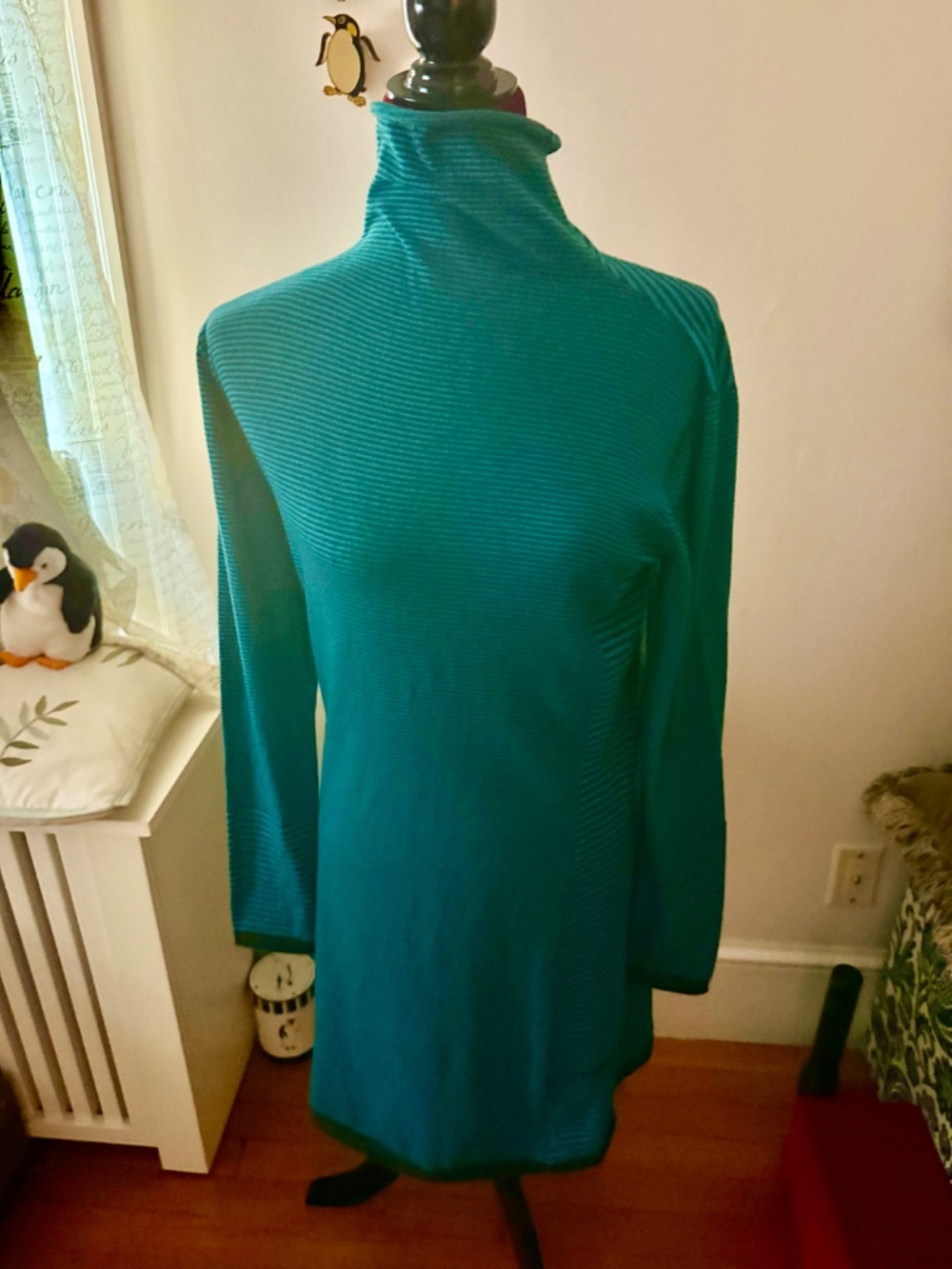 Title Nine Wms Turtleneck Blue/Black striped Dress Size Med NWT